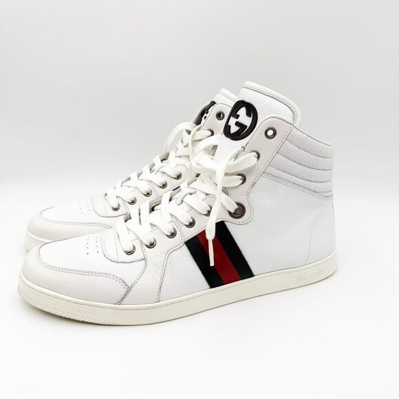 Gucci Web Stripe Coda High Top White Leather Sneakers US Men’s 11.5 - Picture 3 of 15
